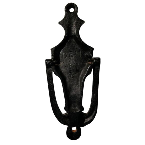 Narrow Black Vintage Hand Painted Cast Iron Amish Pennsylvania Dutch Doorknocker - Picture 5 of 9